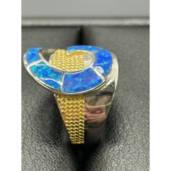 New Condition Two Tone Lab Blue Opal Ring Size 7 - Picture 6 of 11